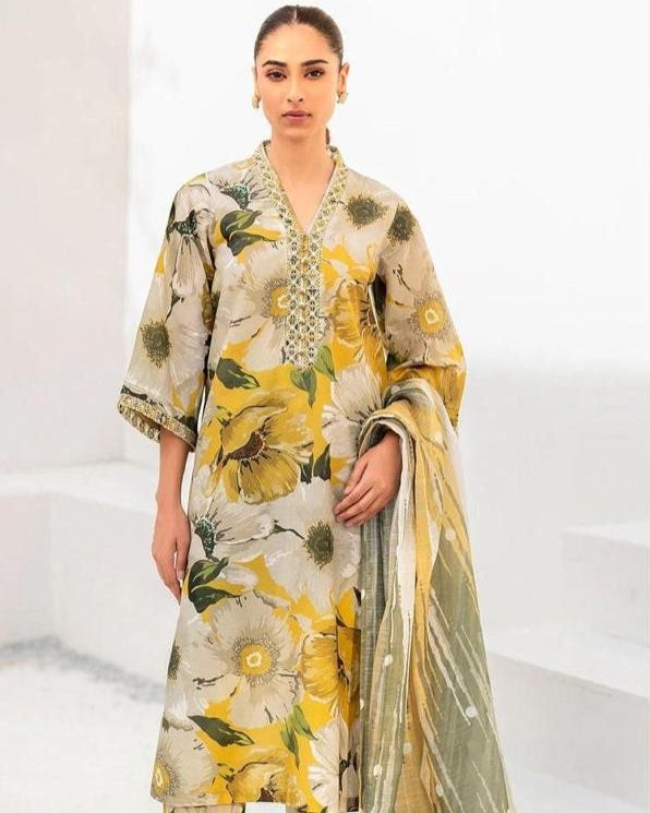 Baroque – 3PC Lawn Suit with Embroidered Patches – Design 03
