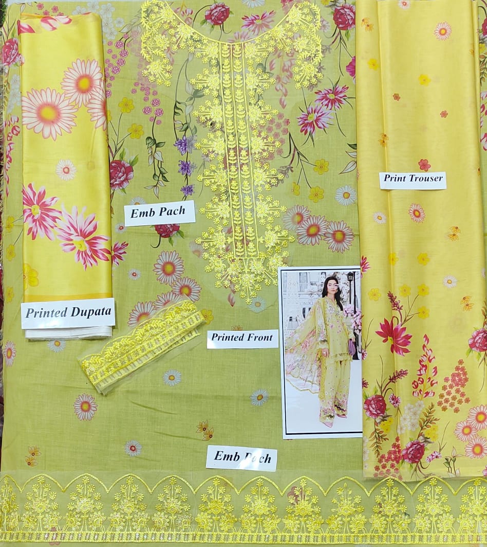 Maria B – 3PC Embroidered Lawn Suit – Design 02