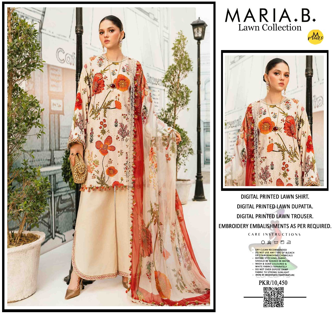 Maria B – 3PC Embroidered Lawn Suit – Design 03