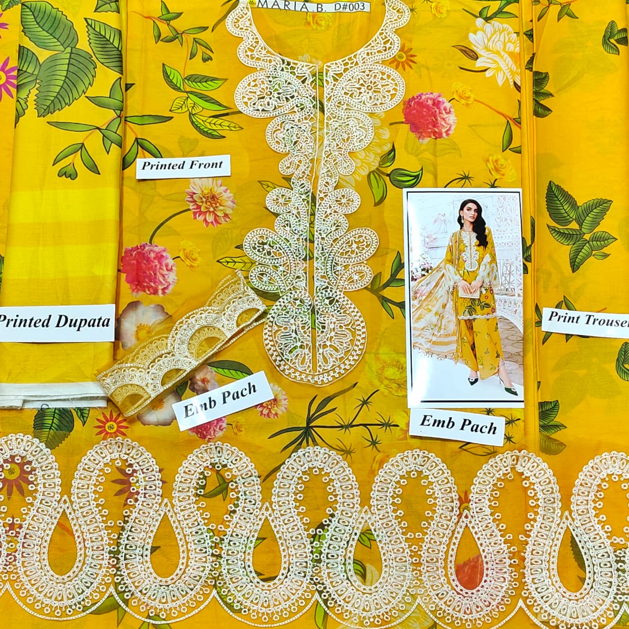 Maria B – 3PC Embroidered Lawn Suit – Design 04