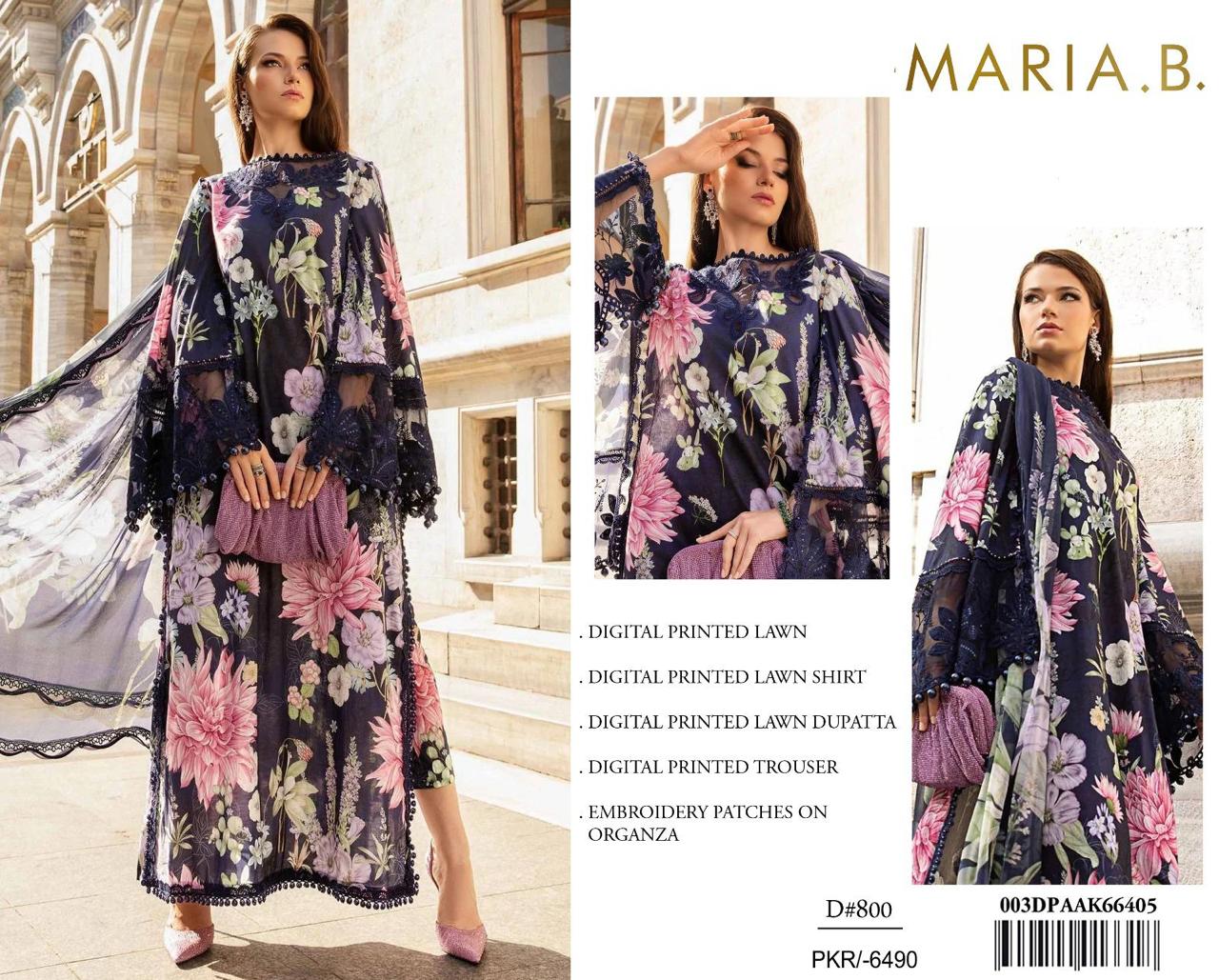Maria B – 3PC Embroidered Lawn Suit – Design 07