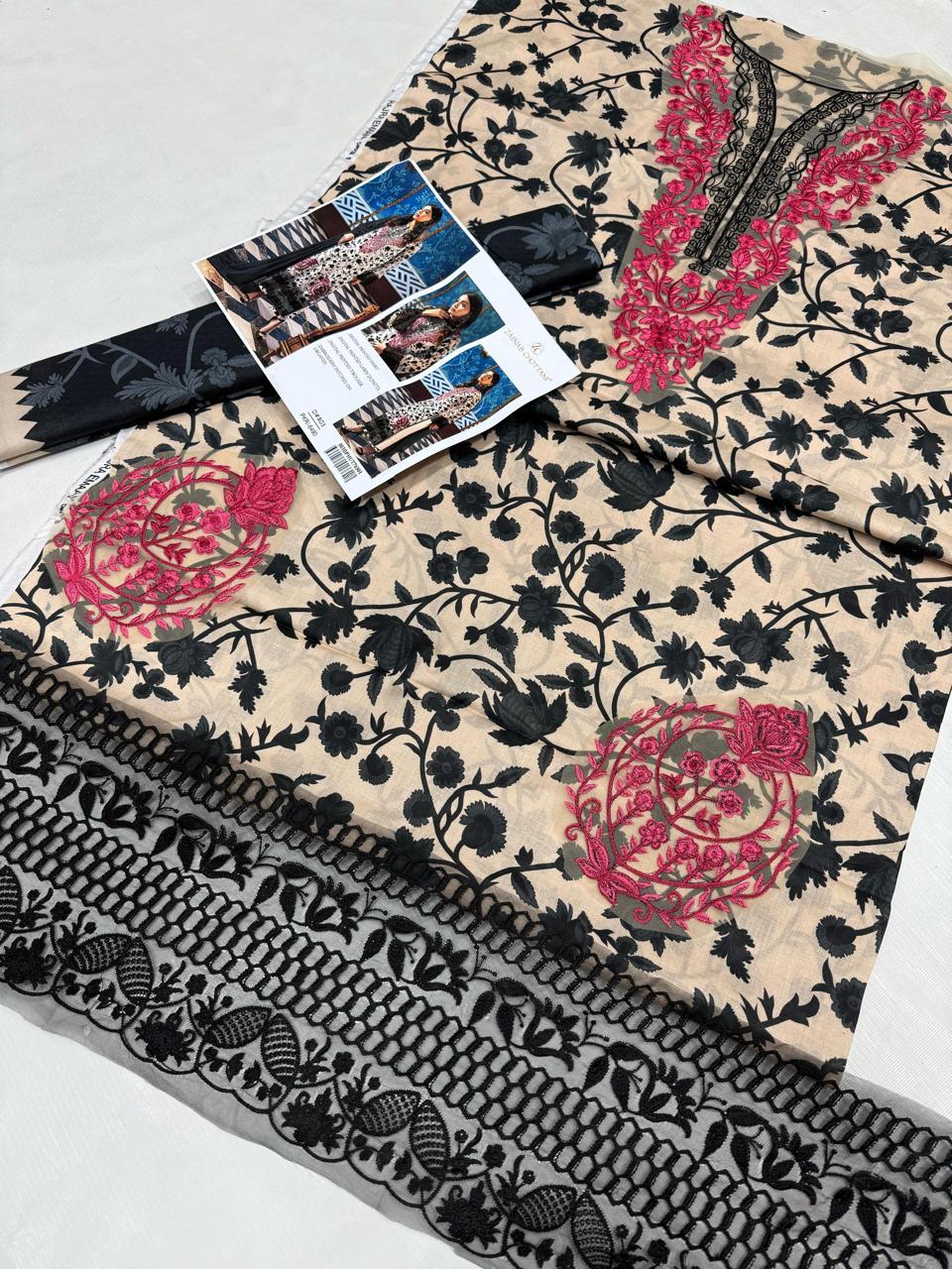 Zainab Chottani – 3PC Lawn Suit with Embroidered Patches – Design 02