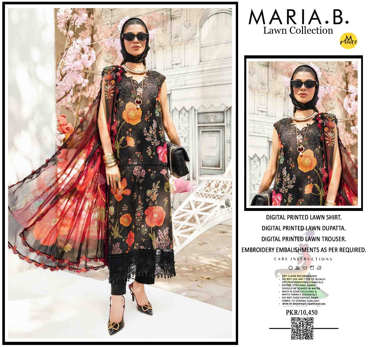 Maria B – 3PC Embroidered Lawn Suit – Design 10