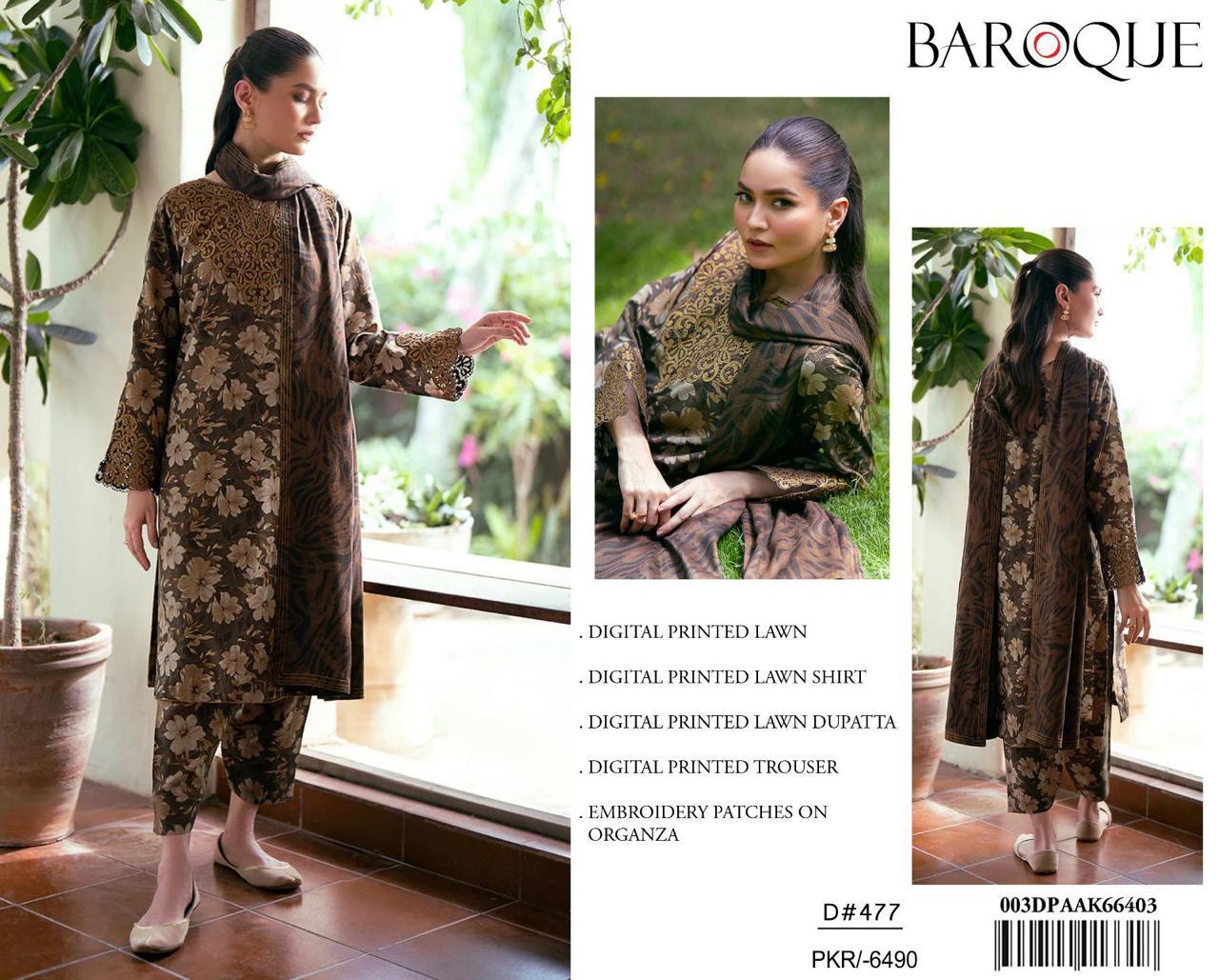 Baroque – 3PC Lawn Suit with Embroidered Patches – Design 01